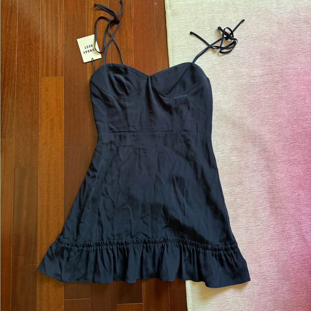 Aritzia Sunday Best Navy Blue Mini Dress with Tie Straps